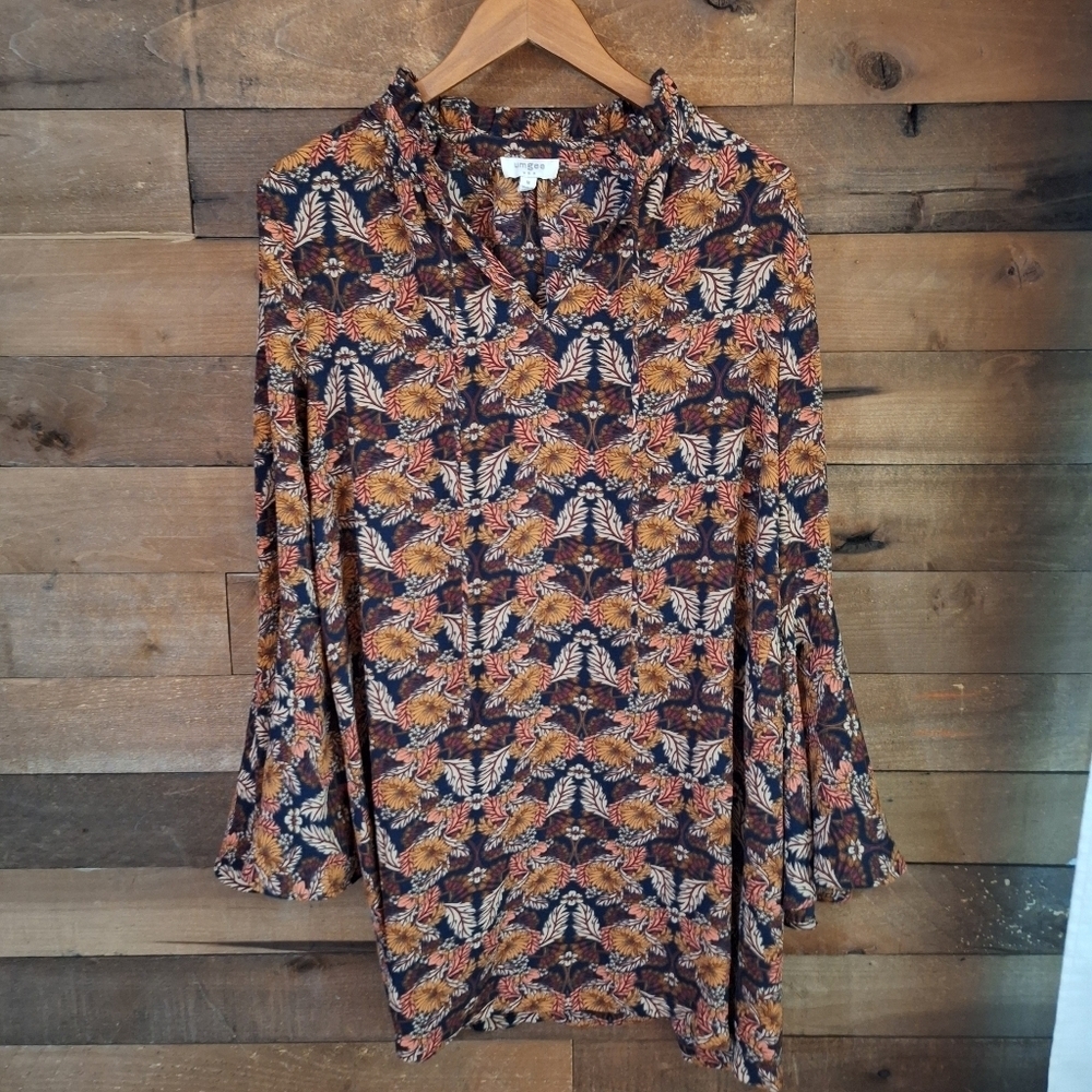 Umgee Usa Boho Floral Bell Sleeve Tunic Dress Size Medium